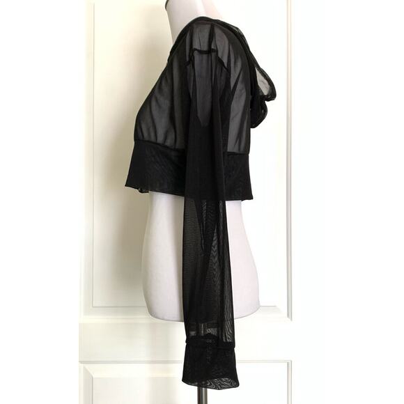 Los Angeles Boutique Black Mesh Cropped Track Jacket Beach Cover Up Hooded Top L - Picture 3 of 9